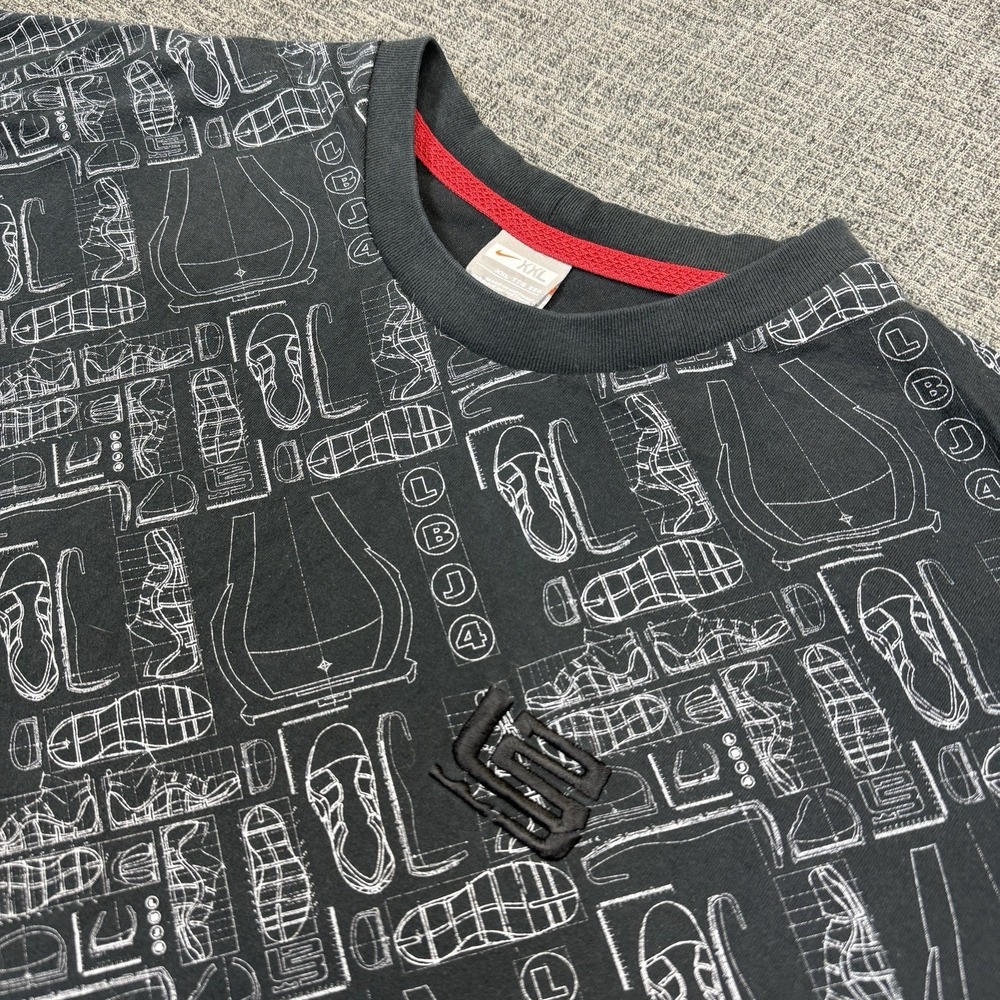 Nike LeBron James T Shirt Men's XXL Blueprint Shoe Sketch Black Fit Dry